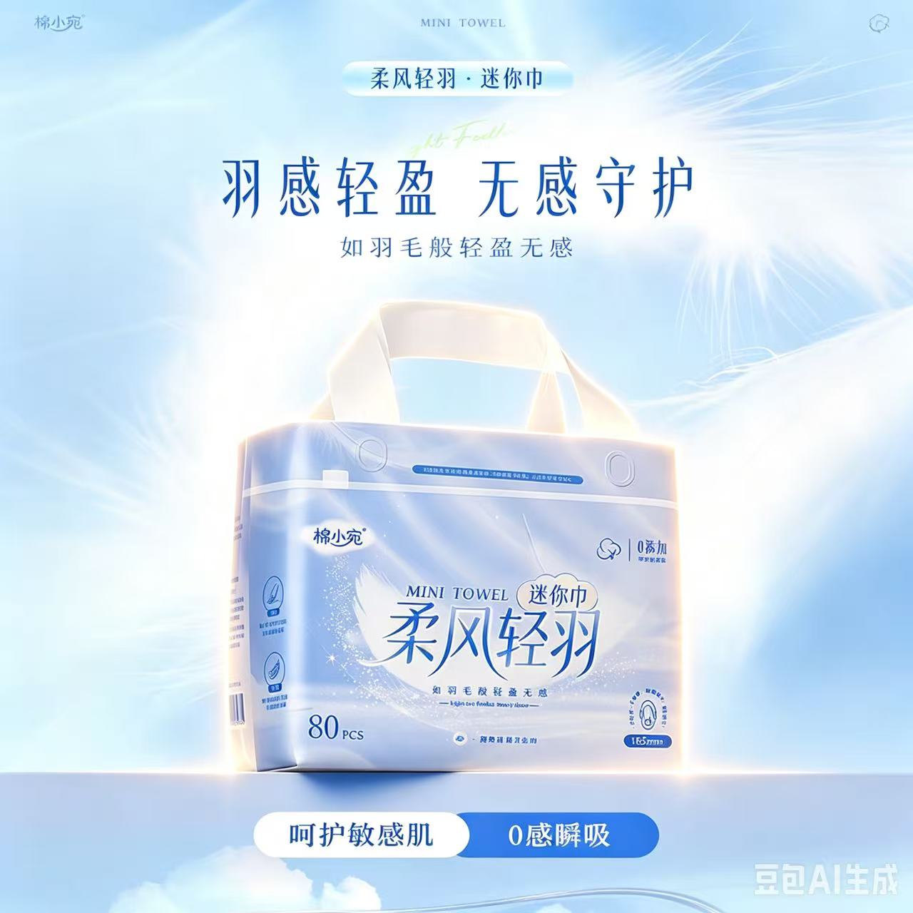 【棉小宛柔风轻羽迷你巾80片】羽感轻盈无感守护敏感肌