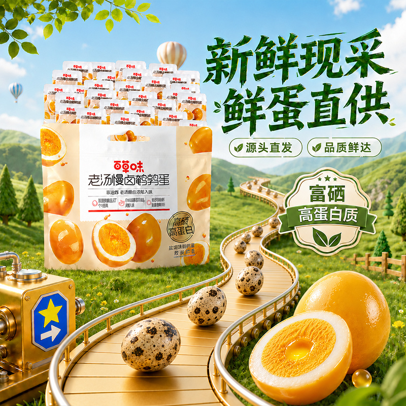 百草味富硒鹌鹑蛋老汤慢卤熟食休闲零食礼包老汤卤蛋量大实惠