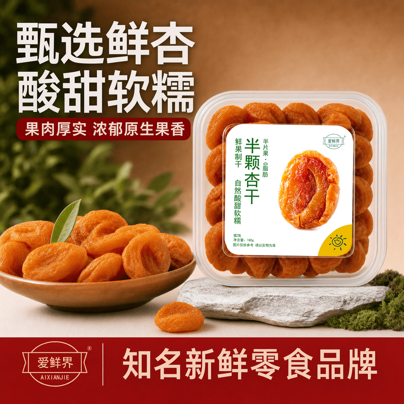 爱鲜界 黑金杏半颗杏干180g*1盒 整颗半切去核,果肉肥厚有嚼劲