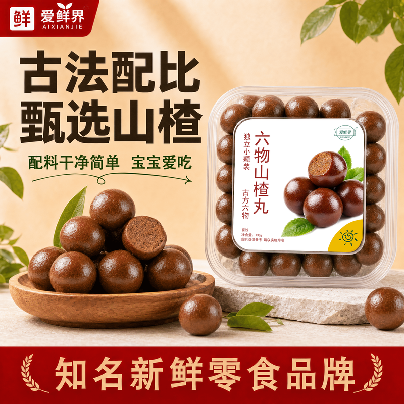 爱鲜界 六物山楂丸138g*1盒 酸甜软糯Q弹解腻解馋小零嘴