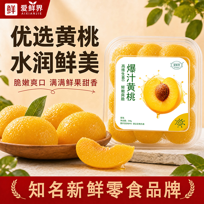 爱鲜界 厚切爆汁黄桃258g*1盒 厚切大块果肉一口爆汁超满足