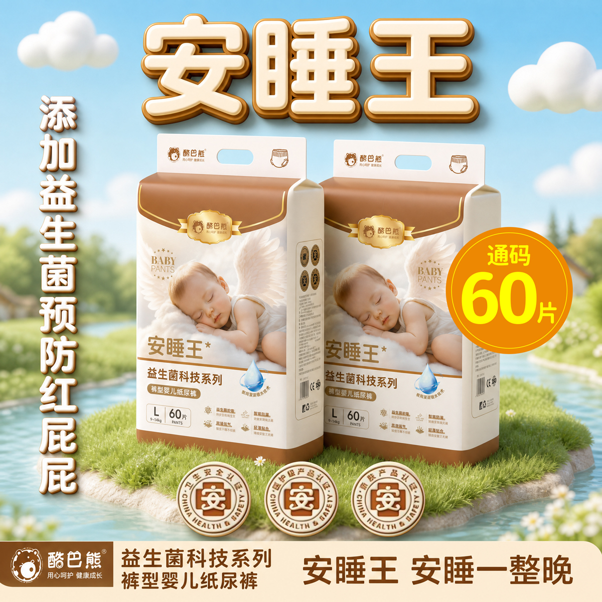 【夏季新款】安睡王专研益生菌护臀精华夜用新生儿专用纸尿裤拉拉