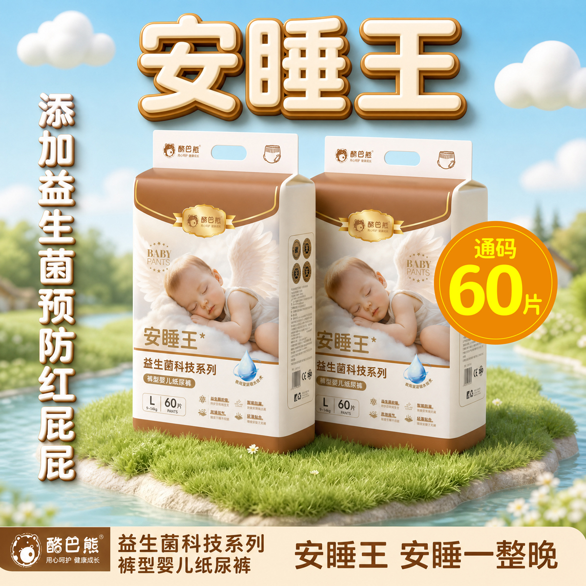 【夏季新款】安睡王专研益生菌护臀精华夜用新生儿专用纸尿裤拉拉