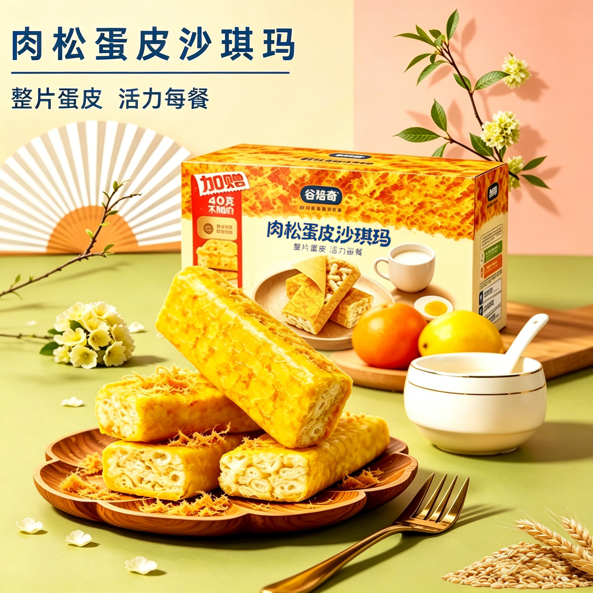 【谷焙奇肉松蛋皮沙琪玛】早餐零食整片蛋皮营养饱腹便携享用