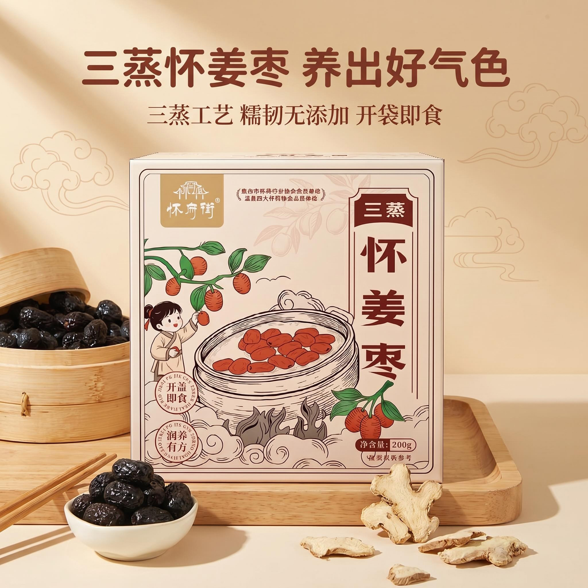 怀府街|三蒸怀姜枣 三蒸工艺入口绵密带姜香 开盖即食200g/盒
