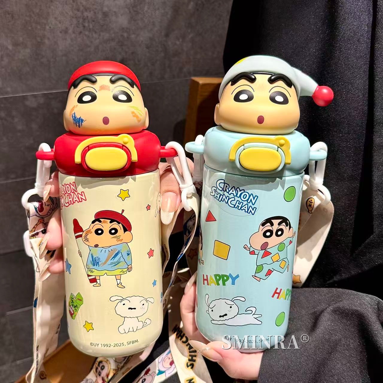 可爱蜡笔小新杯子316保温杯女2024新款吸管水杯学生上学专用便携