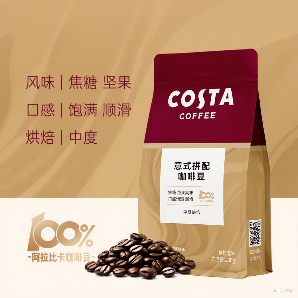 【特价】COSTA意式拼配咖啡豆200g/袋 中度烘焙口感醇厚