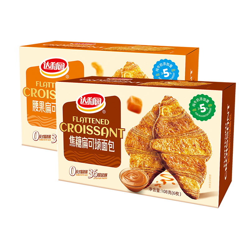 【达利园扁可颂面包108克6枚】早餐点心酥脆多层上班族零食代餐