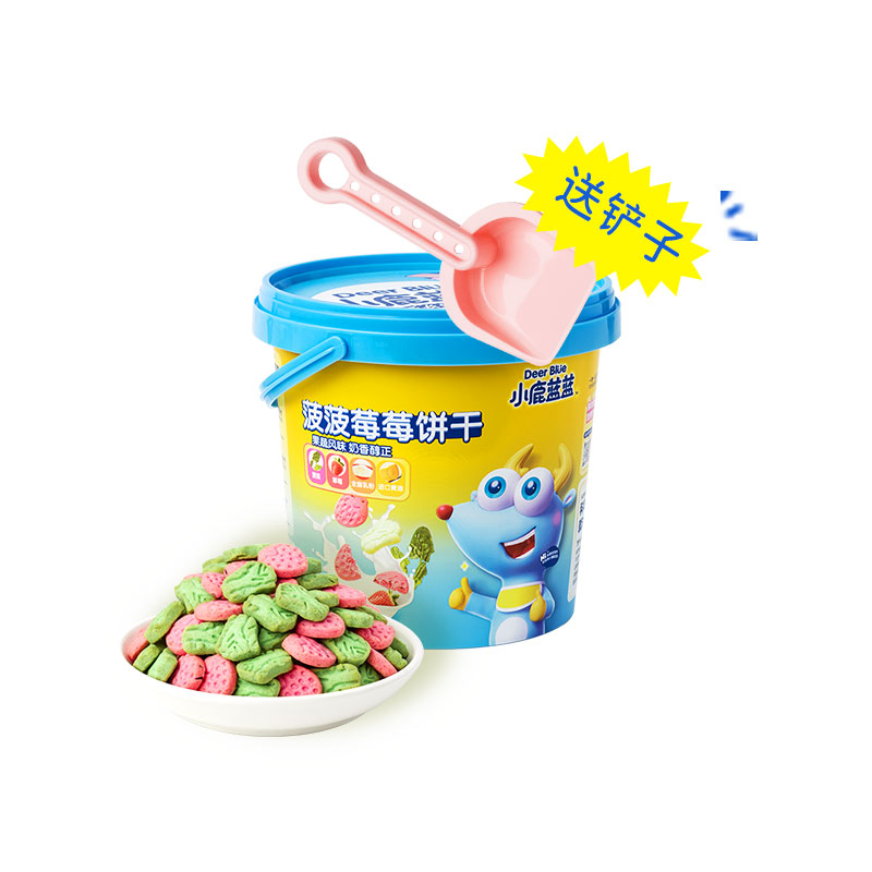 小鹿蓝蓝菠菠草莓饼干磨牙饼干儿童零食品牌108gX1罐