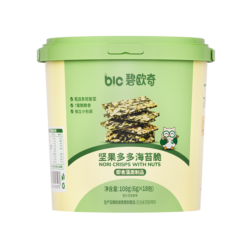 【一口七重脆脆香】碧欧奇坚果多多海苔脆桶装108g