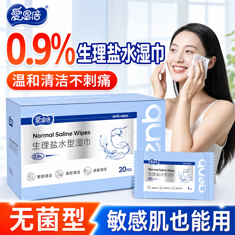 爱恩倍生理盐水湿巾学生敷脸婴儿擦皮肤鼻腔单片独立便携装小包