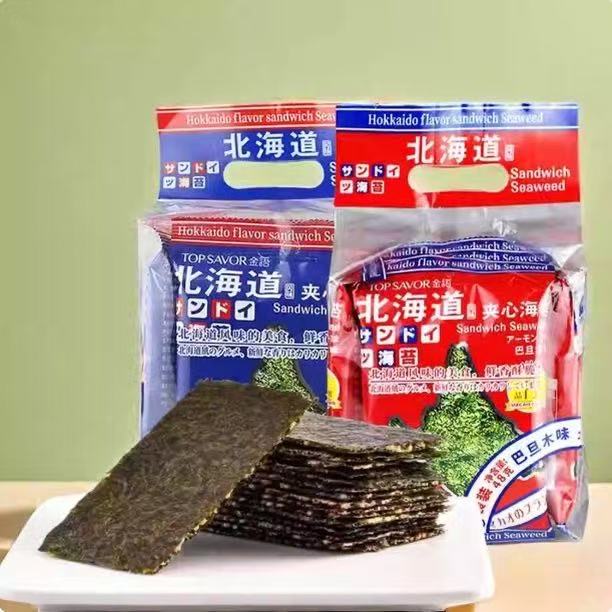 金语北海道风味夹心海苔脆片儿童休闲追剧解馋芝麻巴旦木味小零食